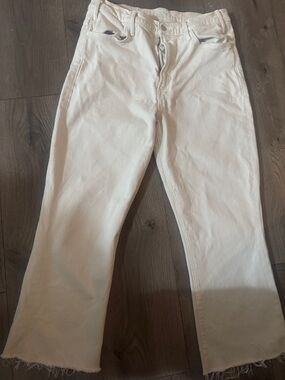 MOTHER Off-White Frayed-Hem Straight Jeans